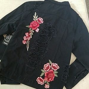 Distressed black denim jacket